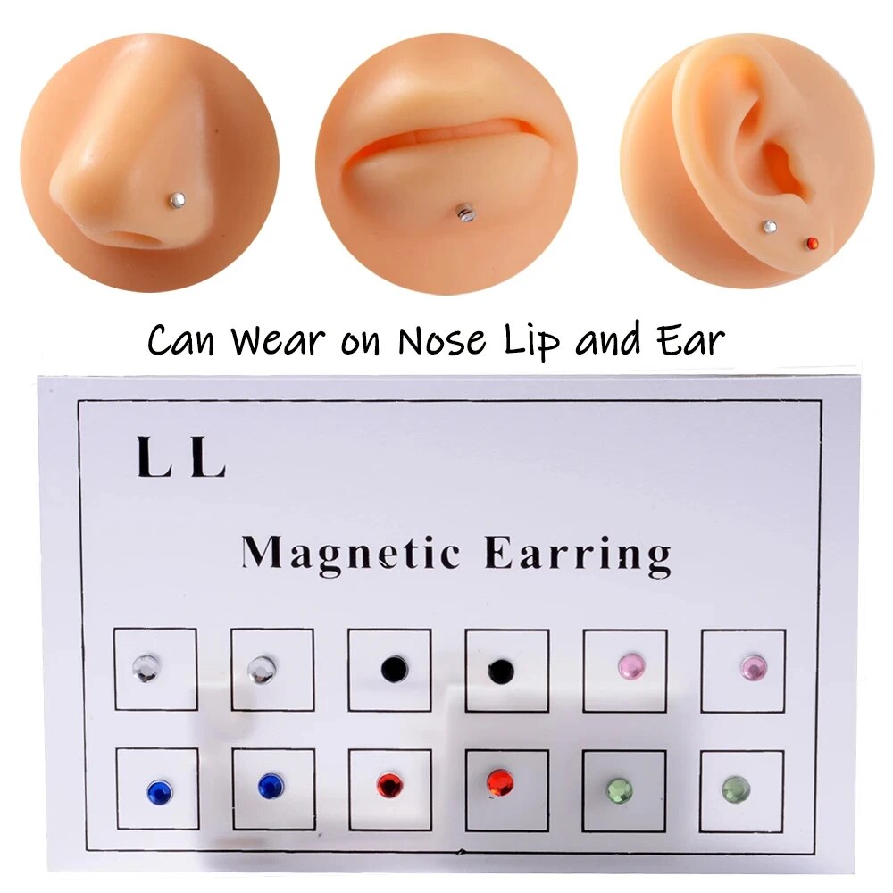 Body Jewelry Cartilage Earrings - 12PCS/Card Fake Cheater Non Pierced Magnet