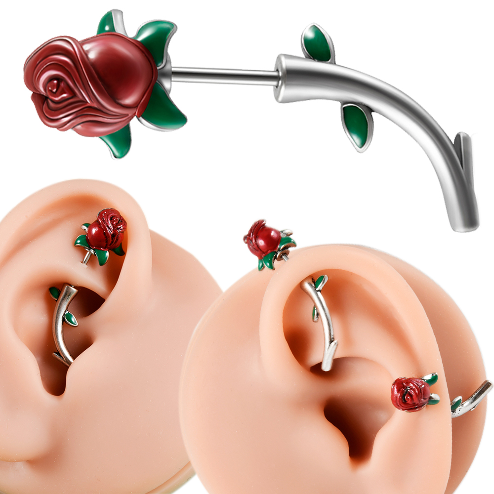 Body Jewelry Barbell - 1PC Surgical Steel Red Rose Flower