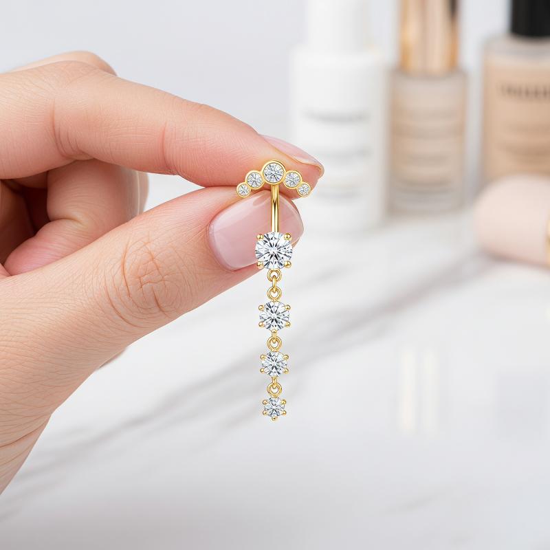 Body Jewelry For Sensitive Skin - 5 Pcs Stainless Steel Rhinestones Belly