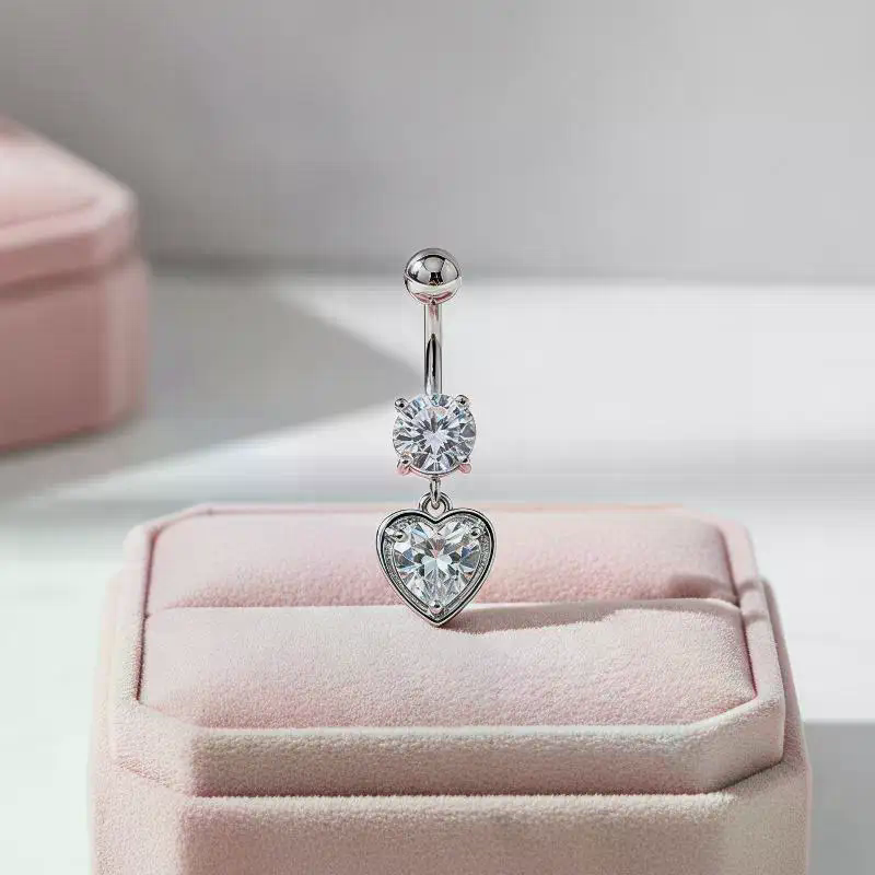 Heart Motif Curved Navel Ring  - đánh giá và giá Body Jewelry For Sensitive Skin