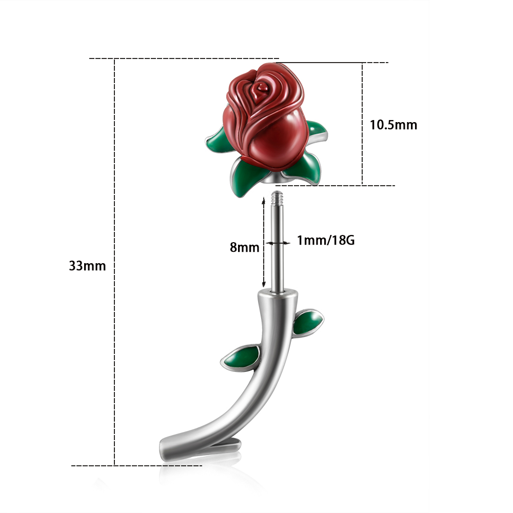 1PC Surgical Steel  Red Rose F - đánh giá và giá Body Jewelry Barbell
