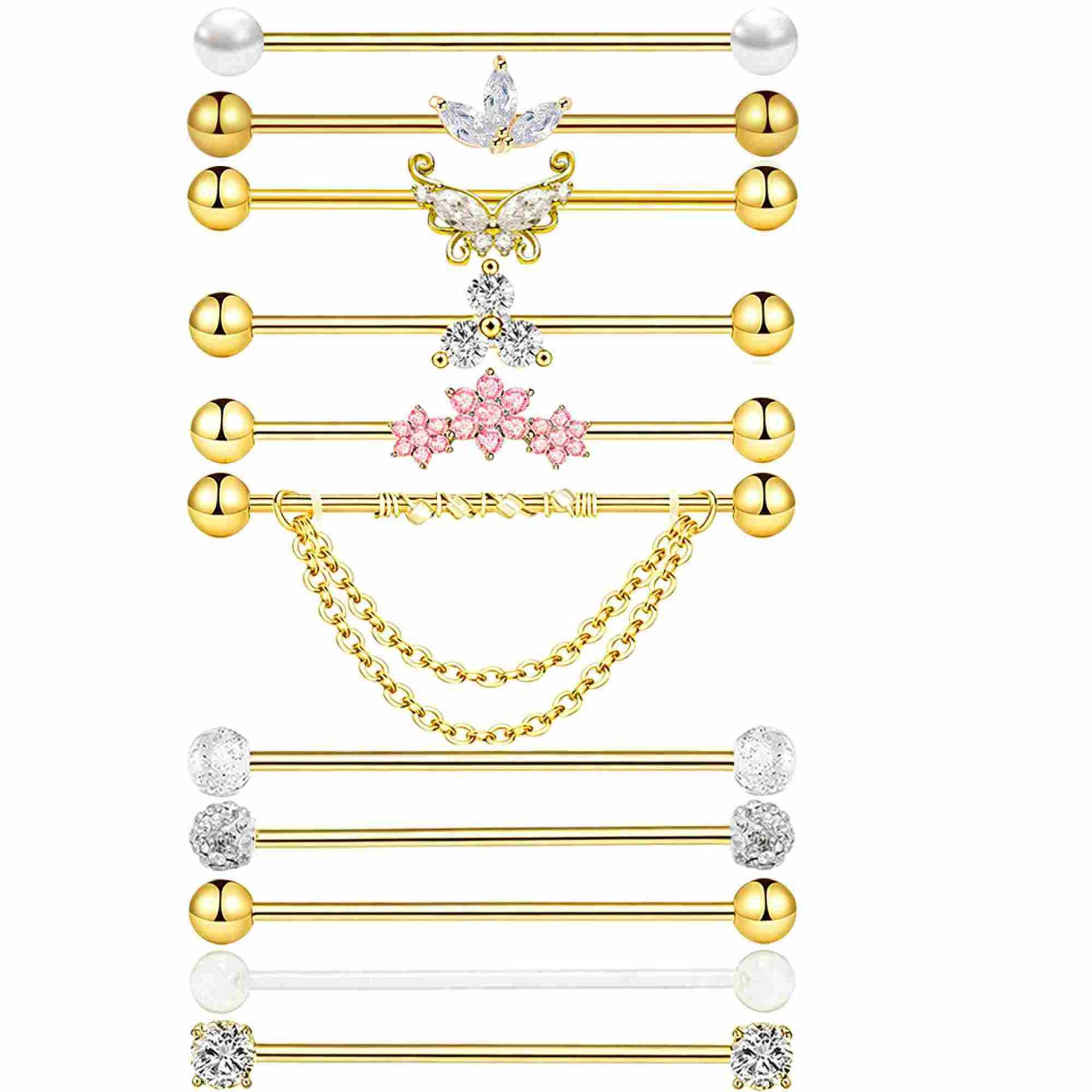 Gold Plated Industrial Piercin - đánh giá và giá Body Jewelry Barbell